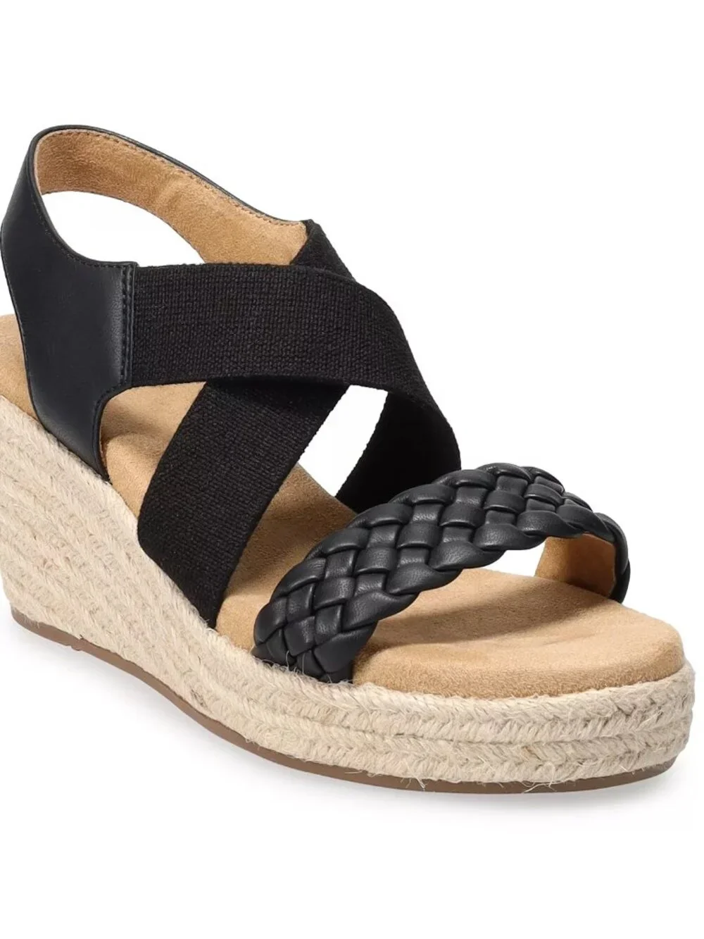 Sonoma Coraa Womens Wedge Sandals Black Strap Ortholite Eco Size 7.5 M